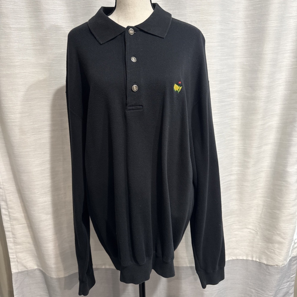 XL Masters Collection Black Button Golf Knit Sweater Polo 100% Cotton Men